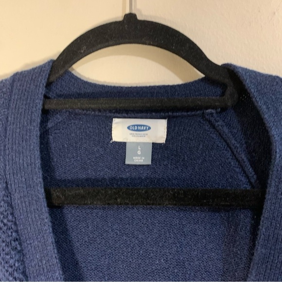 Old Navy Blue Cardigan Sweater V-Neck Ribbed Knit - Picture 3 of 5